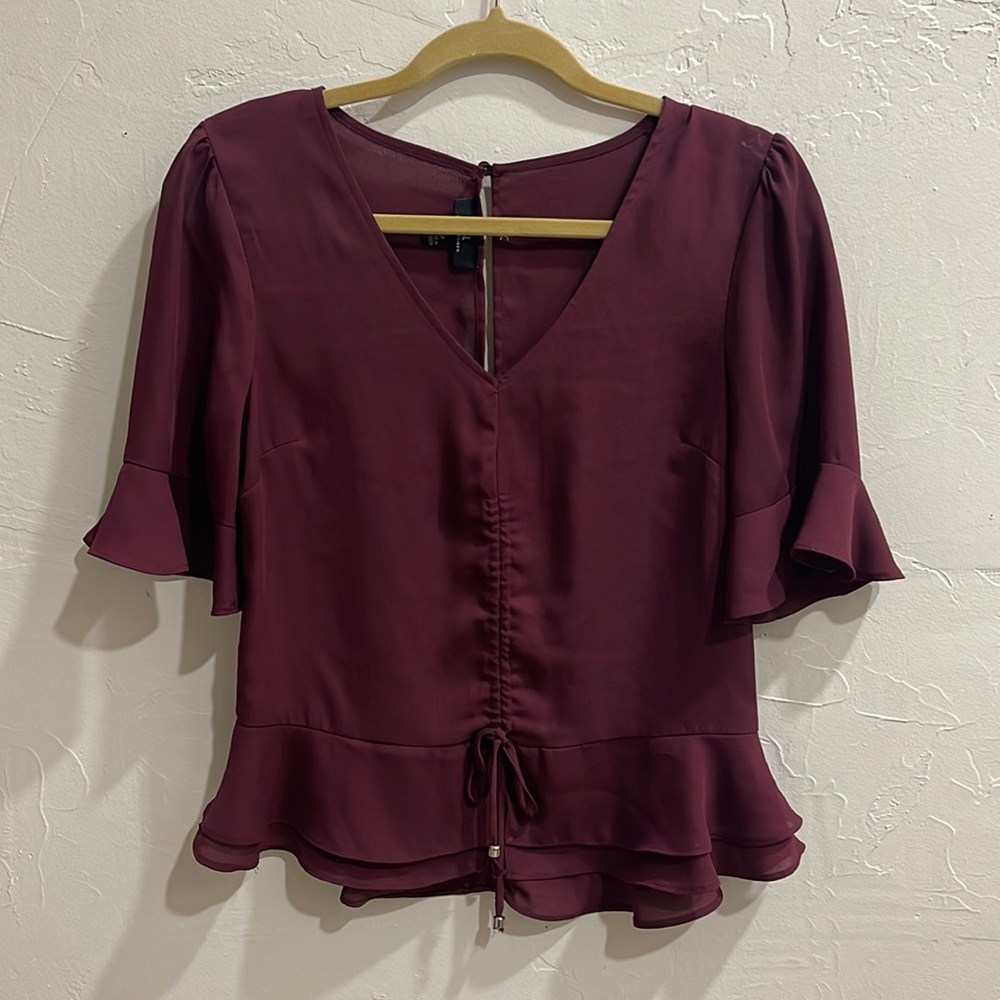 Maroon fitted peplum blouse size M